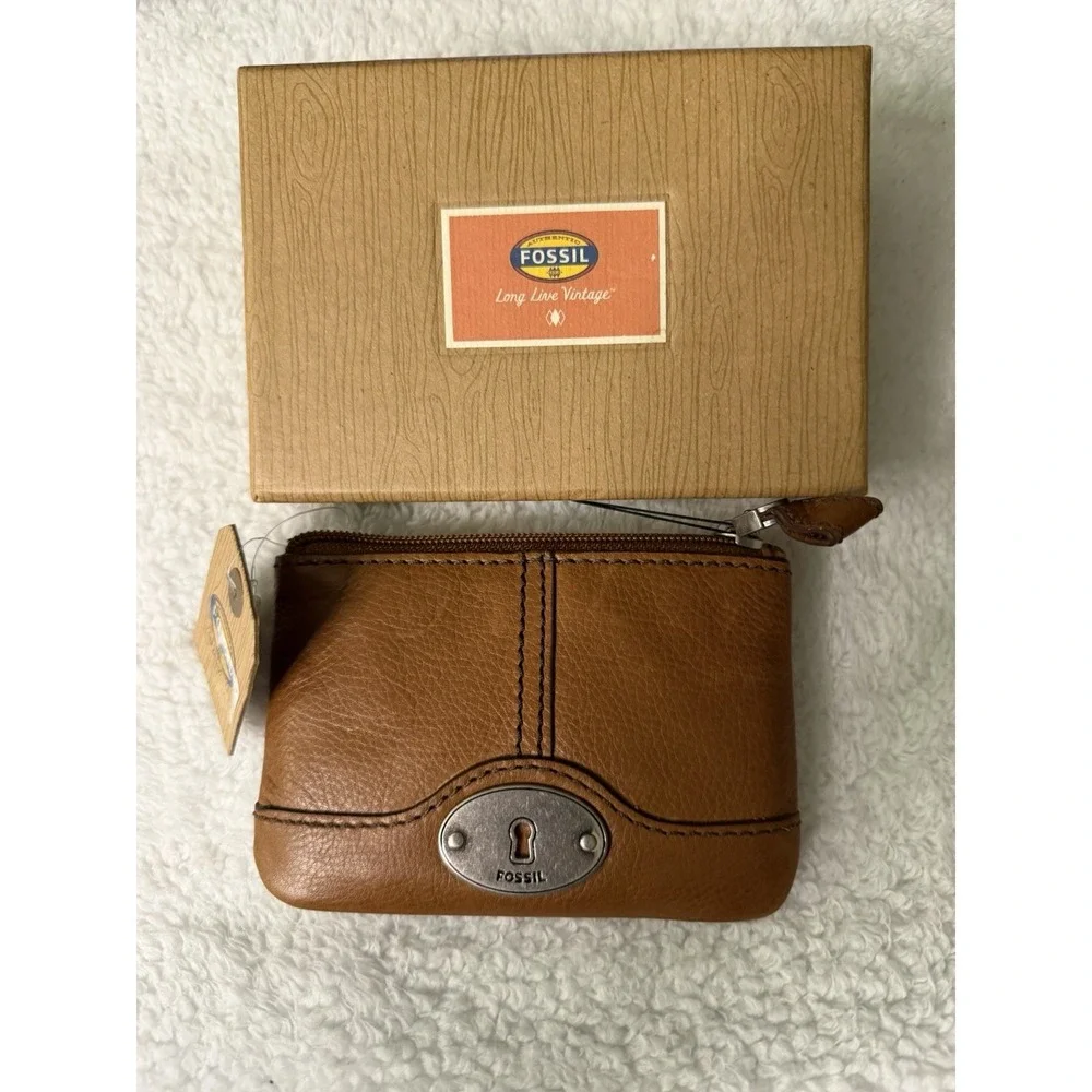 Fossil Maddox Chestnut Pebbled Leather Zip Coin Keyhole NEW NIB Vtg Change Brown